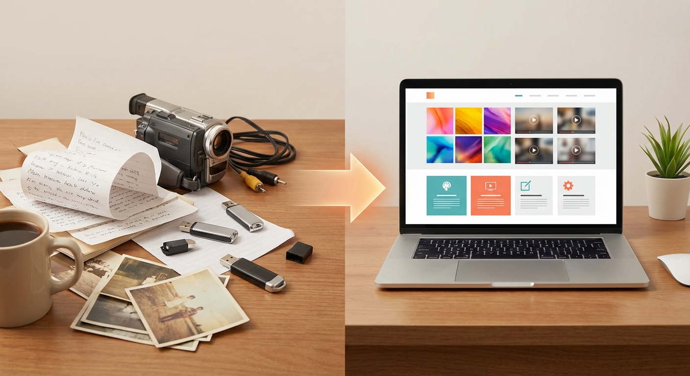 雜亂的原始素材經轉化後變成整齊的網站內容